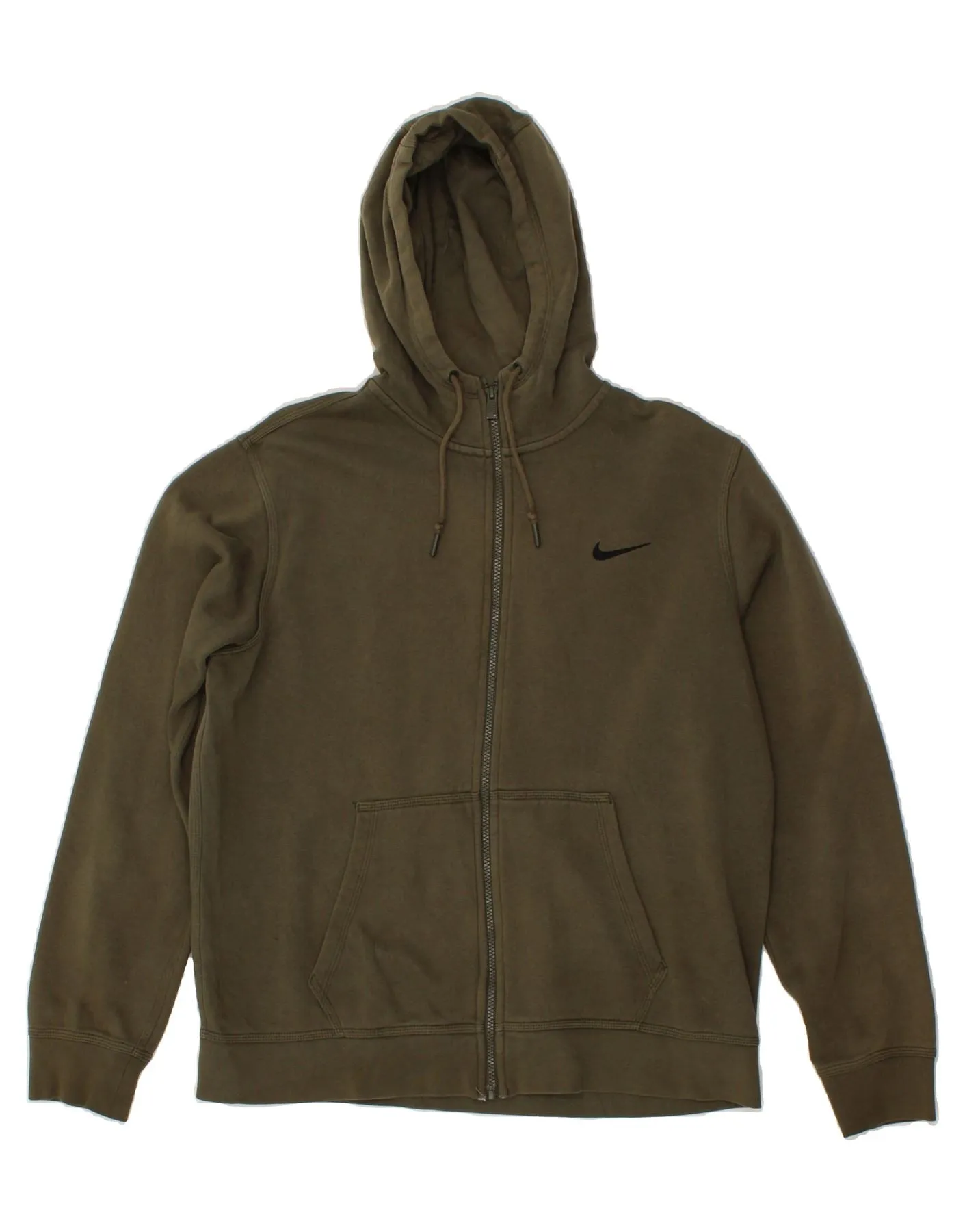 NIKE Mens Zip Hoodie Sweater Large Khaki Cotton