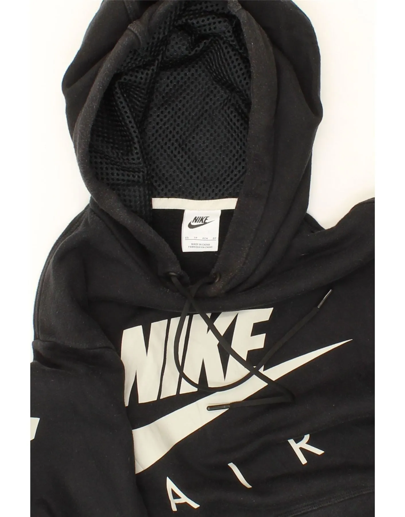 NIKE Womens Graphic Oversized Hoodie Jumper UK 6 XS Black Cotton