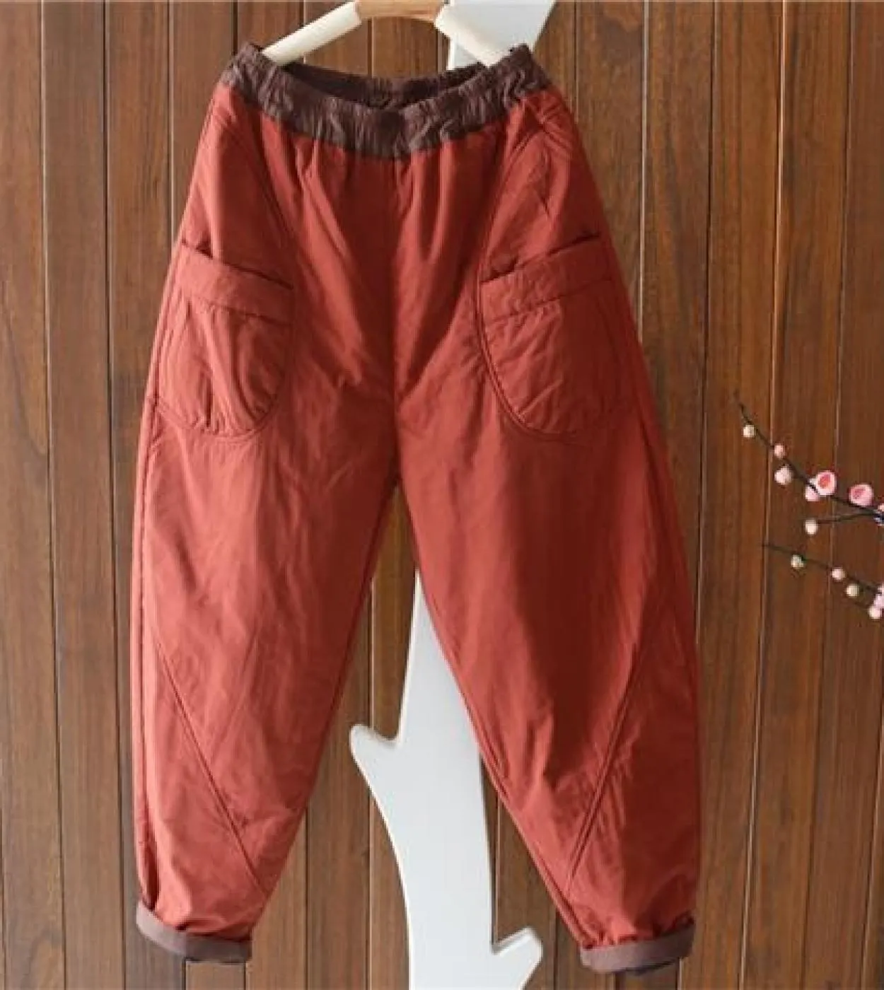 Nuovo autunno inverno stile artistico donna elastico in vita pantaloni larghi pantaloni femme doppia tasca addensare pantaloni H