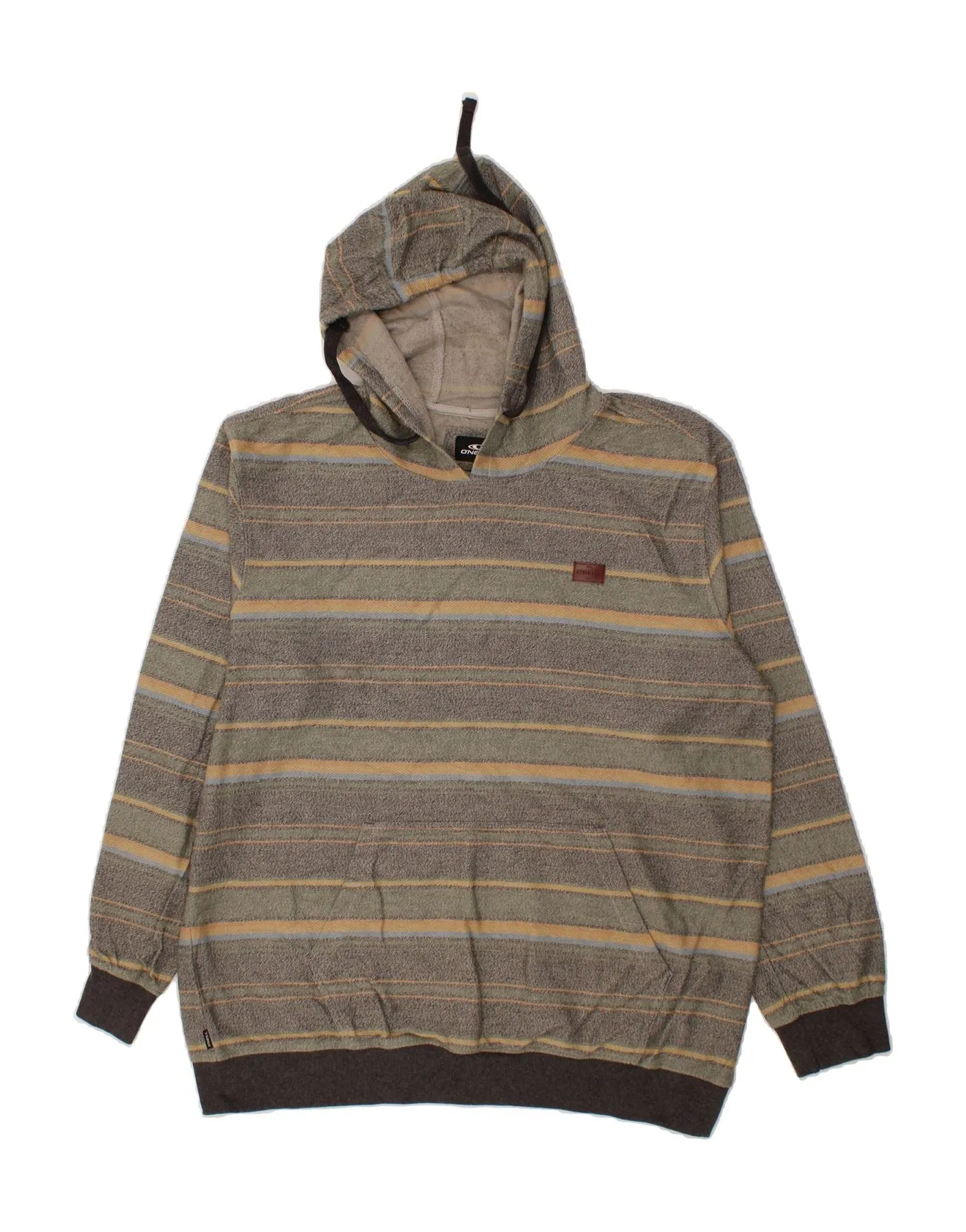 O'NEILL Mens Hoodie Jumper Large Grey Striped Cotton