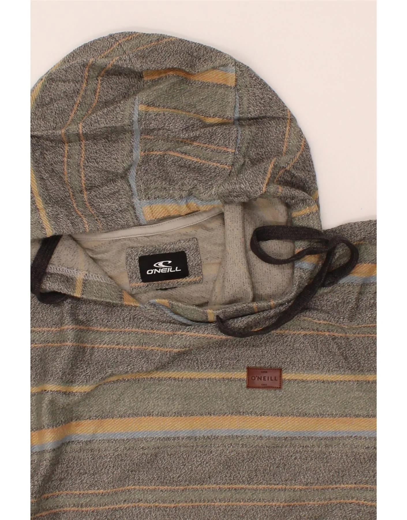 O'NEILL Mens Hoodie Jumper Large Grey Striped Cotton