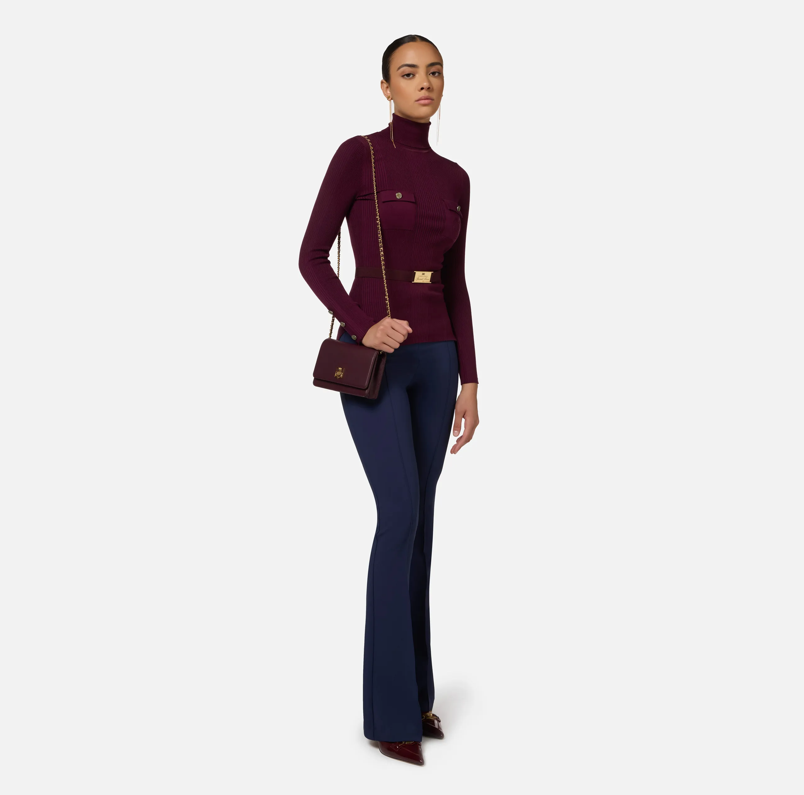 Pantalone palazzo in crêpe stretch con morsetto