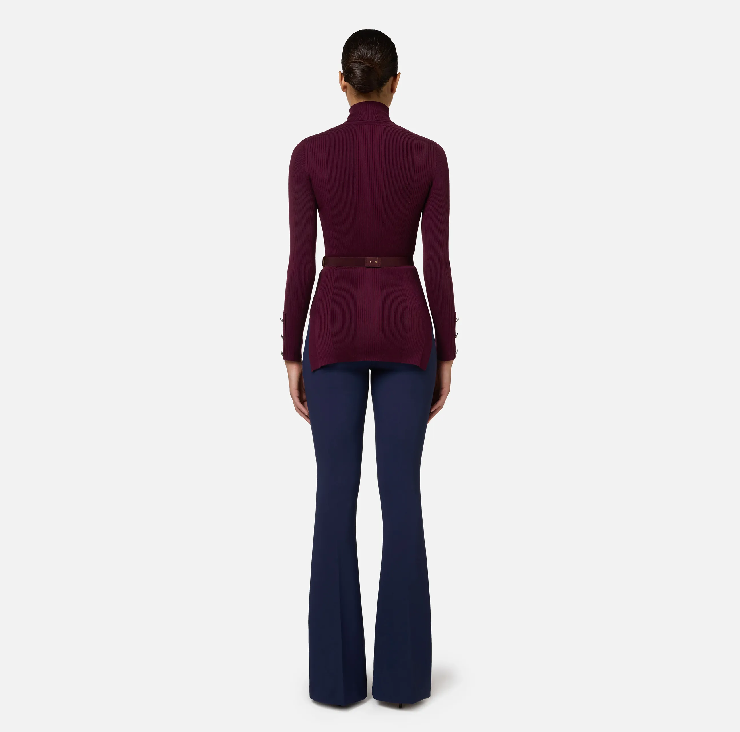 Pantalone palazzo in crêpe stretch con morsetto