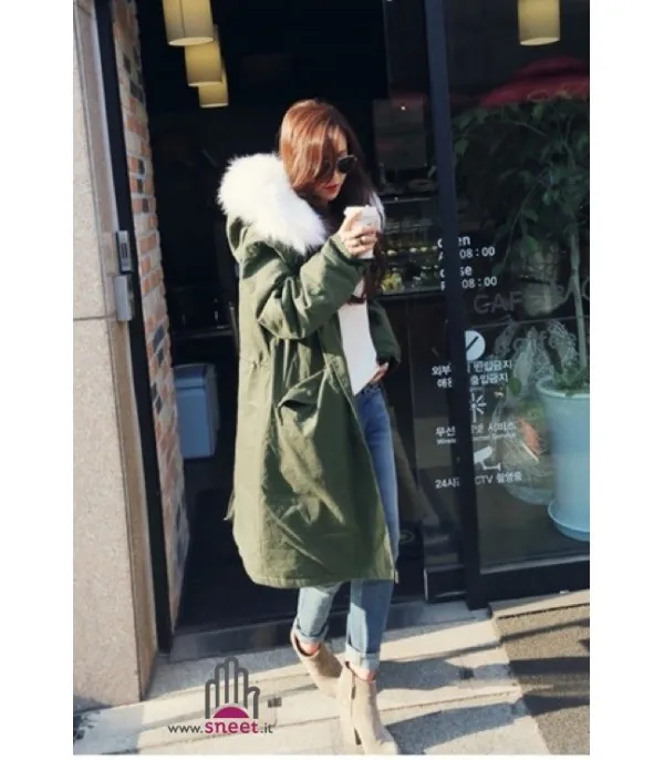 Parka lungo cappuccio bianco - Dream Shop