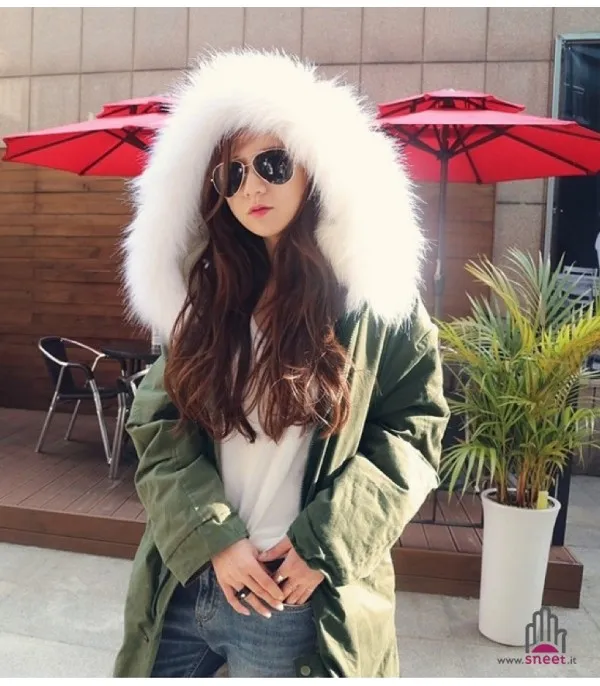 Parka lungo cappuccio bianco - Dream Shop