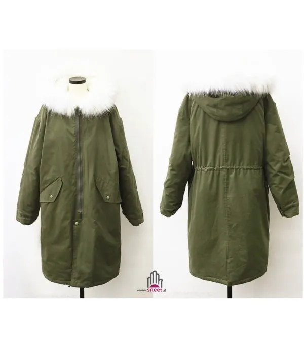 Parka lungo cappuccio bianco - Dream Shop