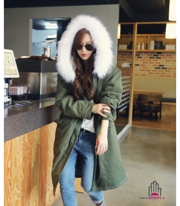 Parka lungo cappuccio bianco - Dream Shop