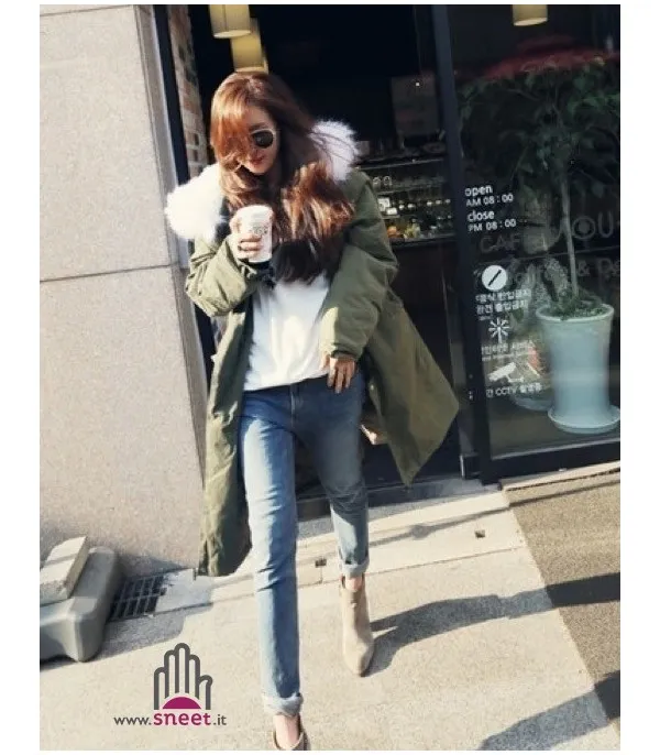 Parka lungo cappuccio bianco - Dream Shop