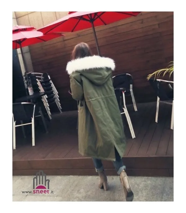 Parka lungo cappuccio bianco - Dream Shop