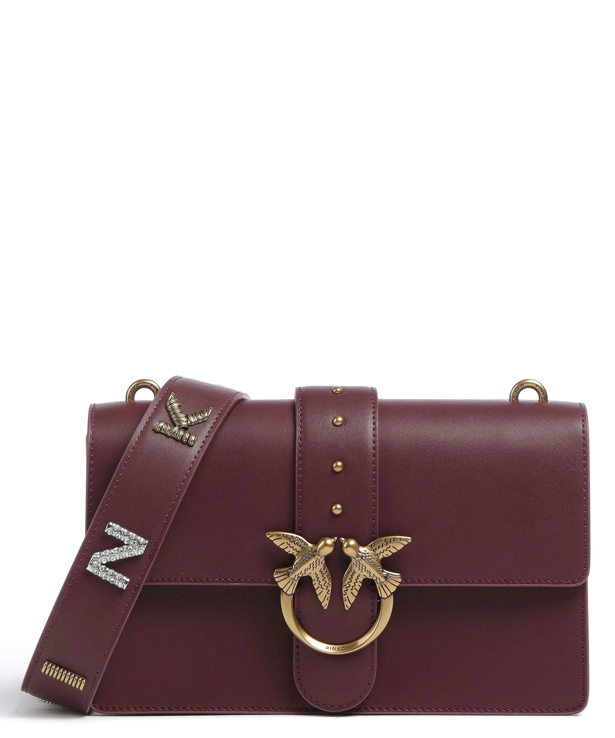  Pinko Love One Classic Borsa a tracolla pelle a grana fine vino  