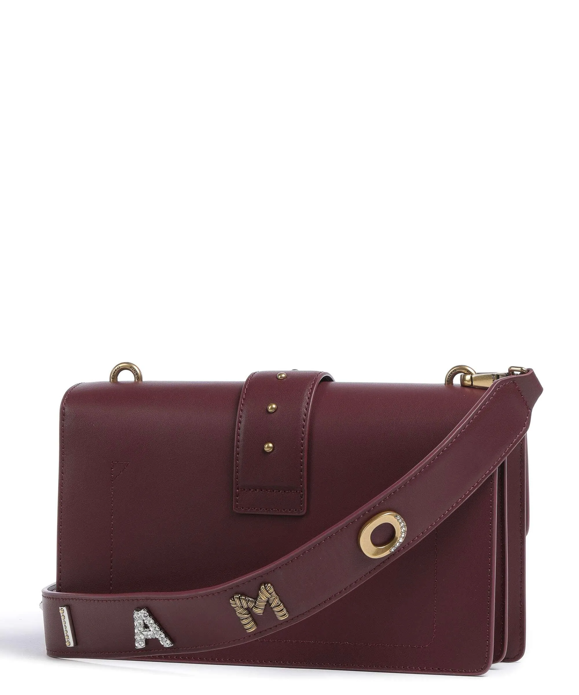  Pinko Love One Classic Borsa a tracolla pelle a grana fine vino  