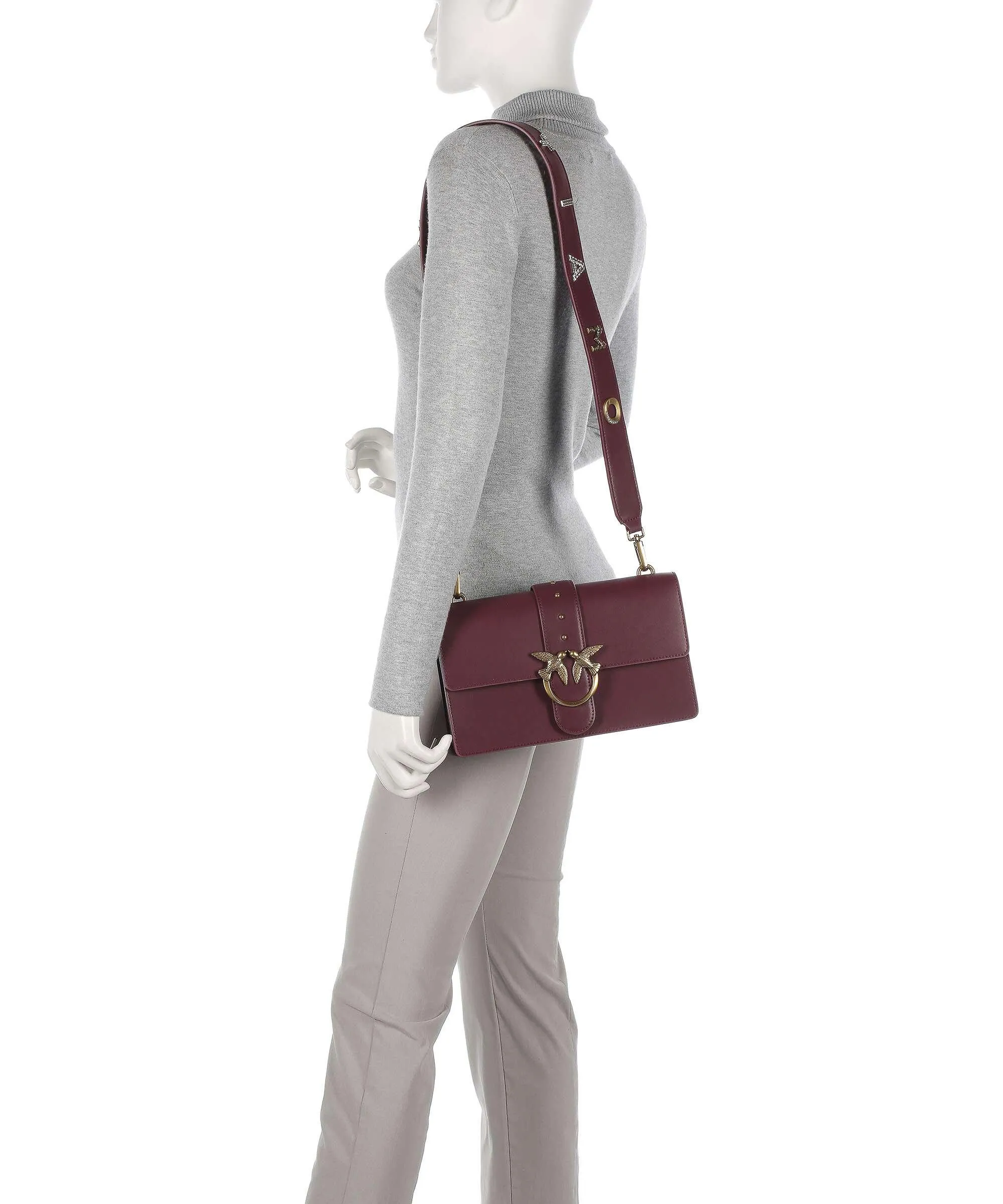  Pinko Love One Classic Borsa a tracolla pelle a grana fine vino  