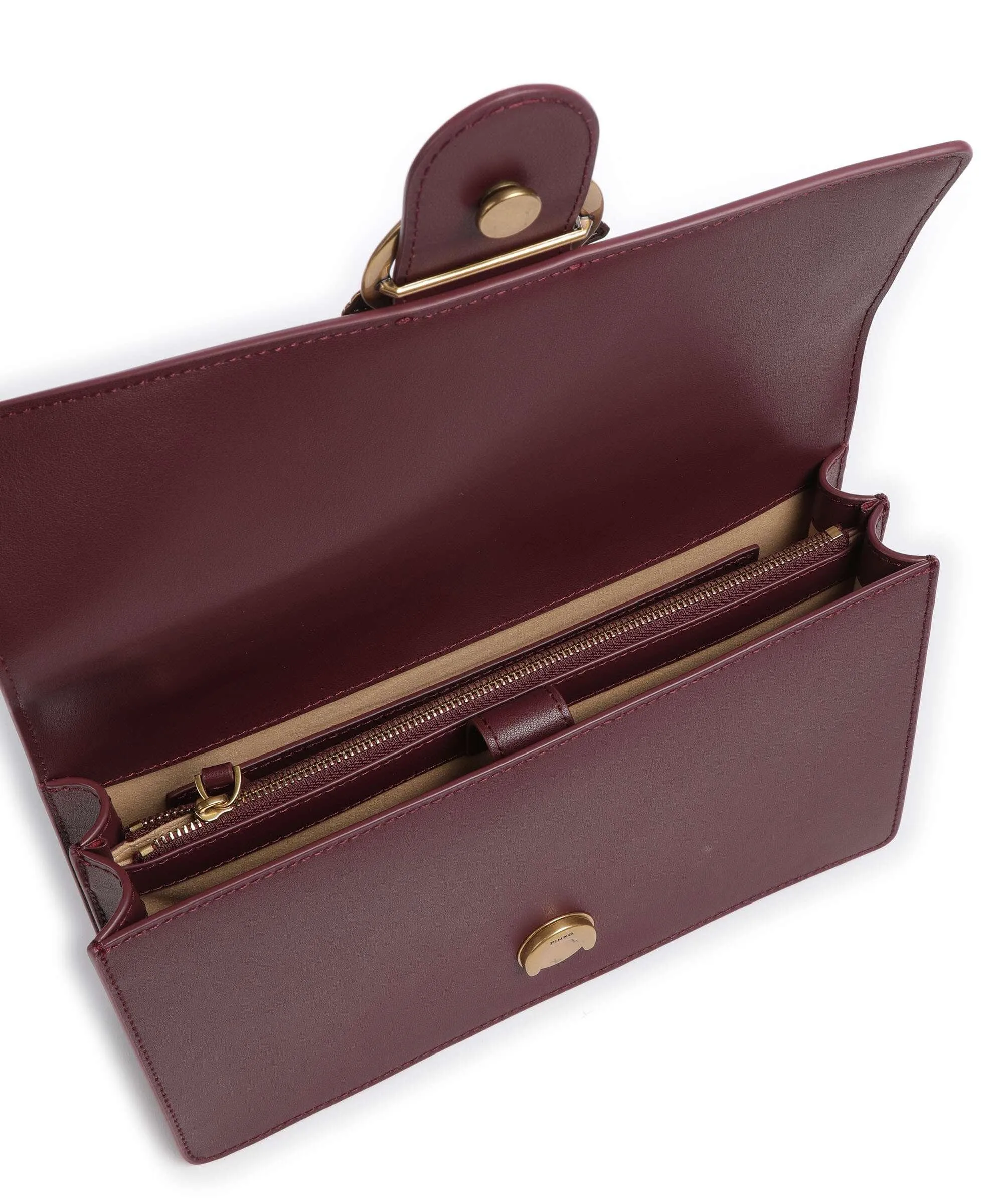  Pinko Love One Classic Borsa a tracolla pelle a grana fine vino  