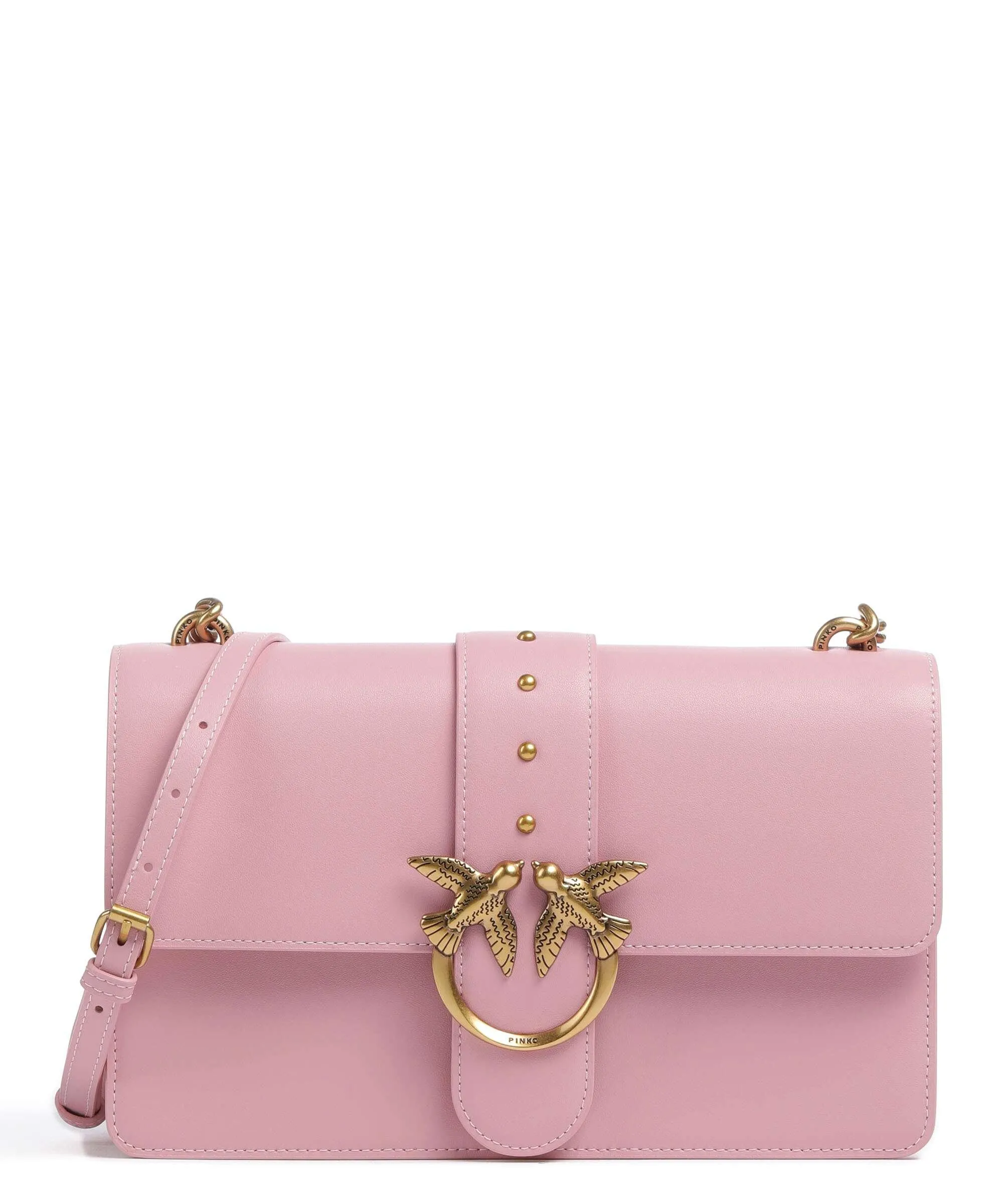  Pinko Love One Classic Borsa a tracolla pelle di vacchetta finemente grana rosa antico  