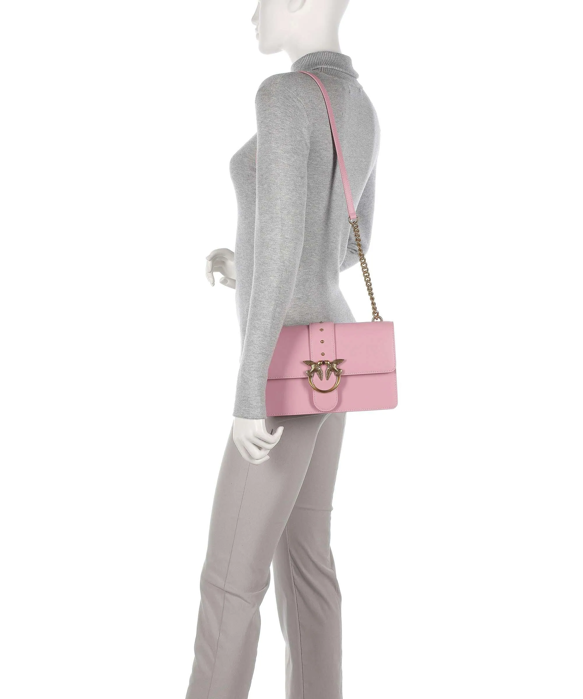  Pinko Love One Classic Borsa a tracolla pelle di vacchetta finemente grana rosa antico  