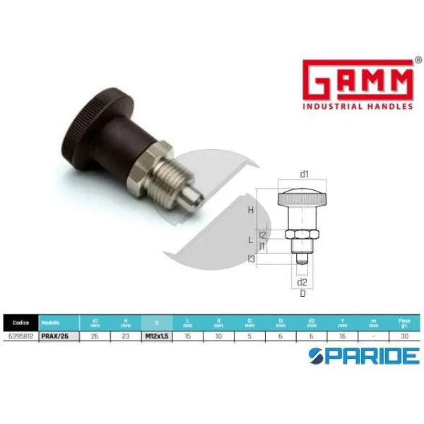 PISTONCINO A MOLLA PRAX\26 INOX M12X1,5 DI POSIZIONAMENTO