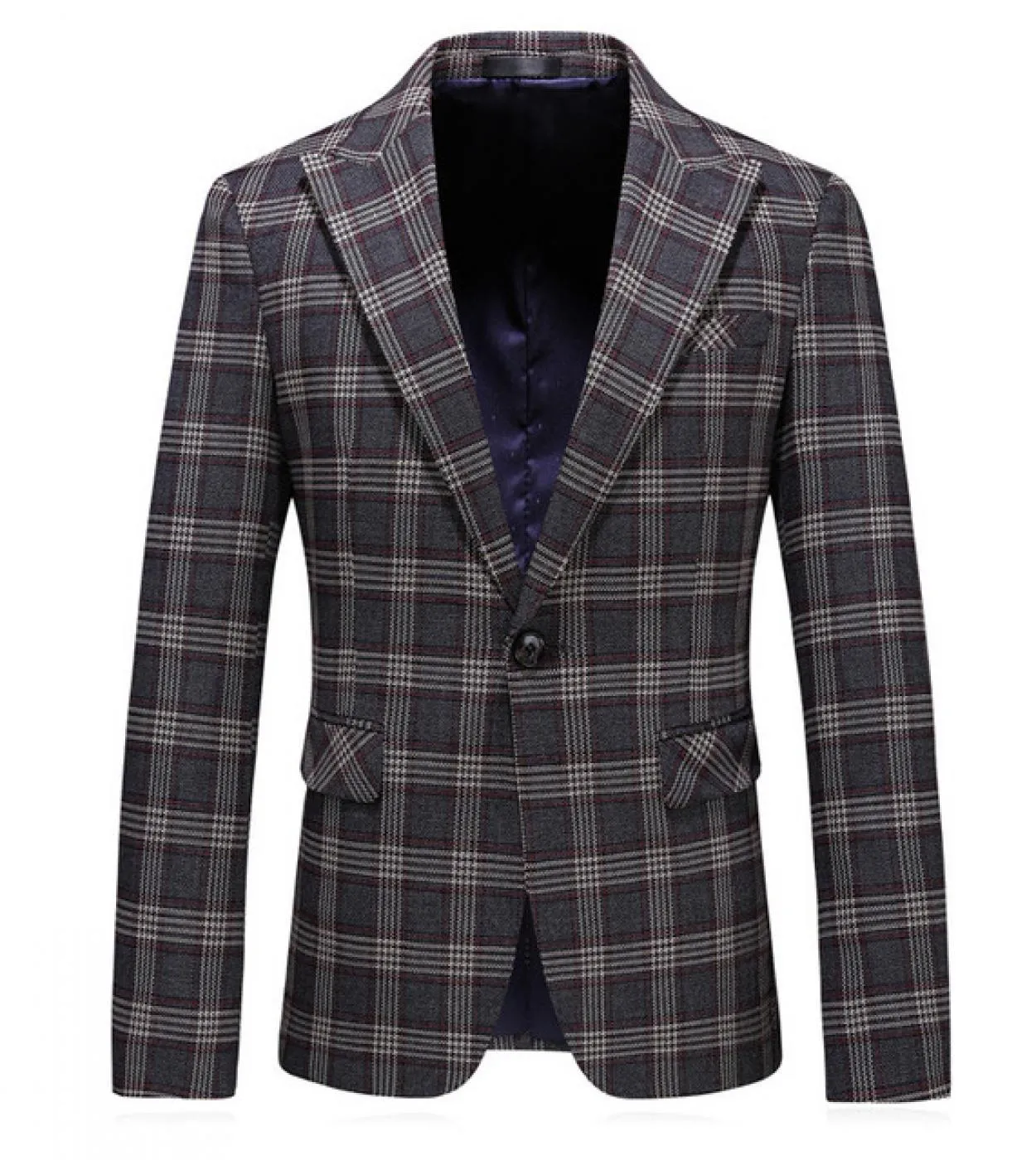 Plyesxale Giacca da uomo scozzese slim fit Giacca primavera autunno Blazer casual da uomo Grigio blu navy Elegante giacca da uom