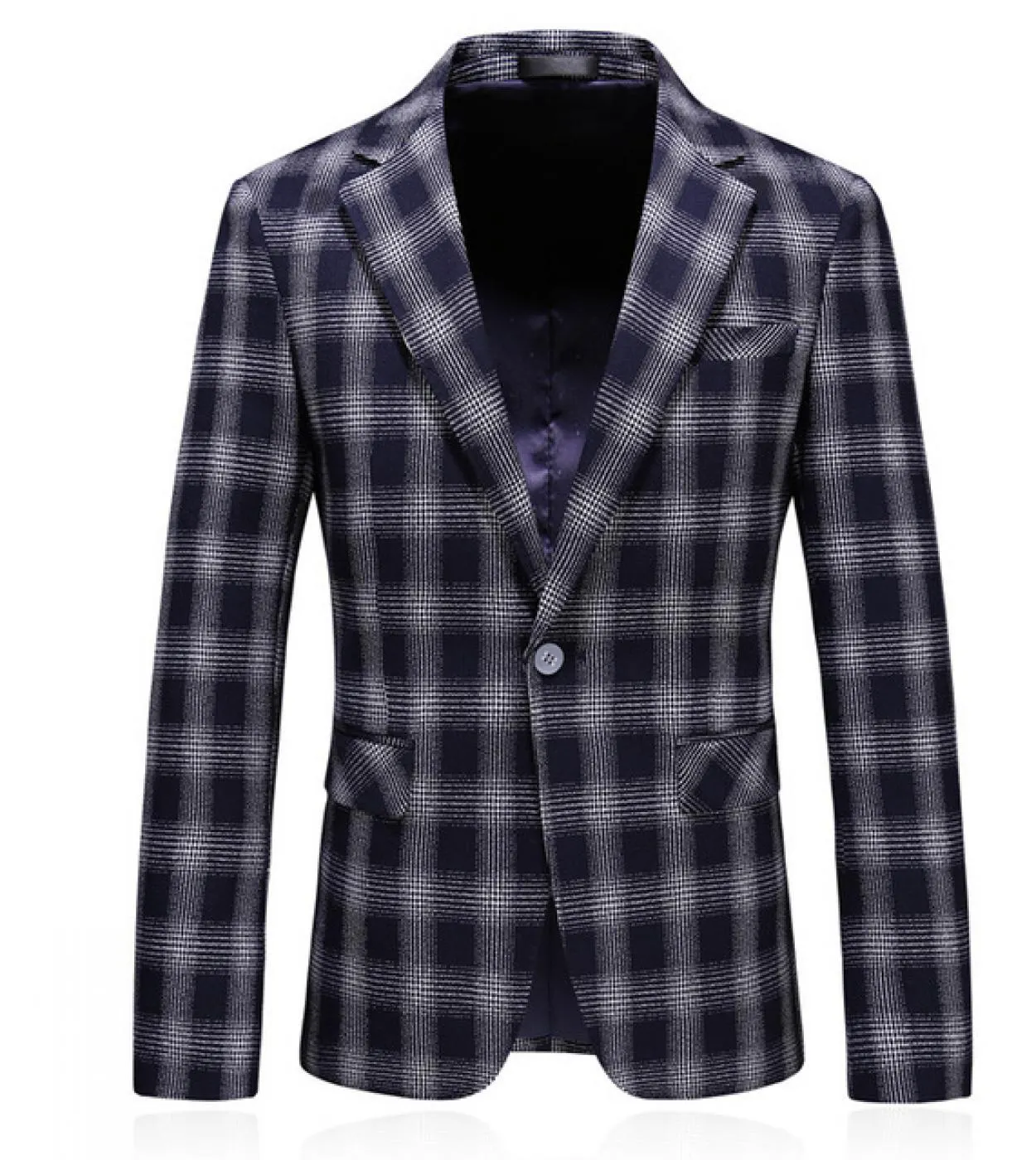 Plyesxale Giacca da uomo scozzese slim fit Giacca primavera autunno Blazer casual da uomo Grigio blu navy Elegante giacca da uom