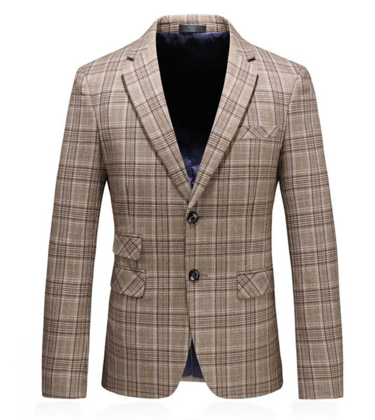 Plyesxale Giacca da uomo scozzese slim fit Giacca primavera autunno Blazer casual da uomo Grigio blu navy Elegante giacca da uom