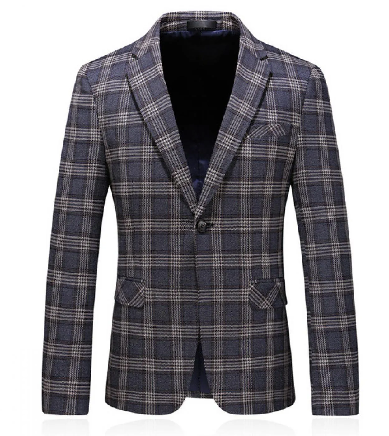 Plyesxale Giacca da uomo scozzese slim fit Giacca primavera autunno Blazer casual da uomo Grigio blu navy Elegante giacca da uom