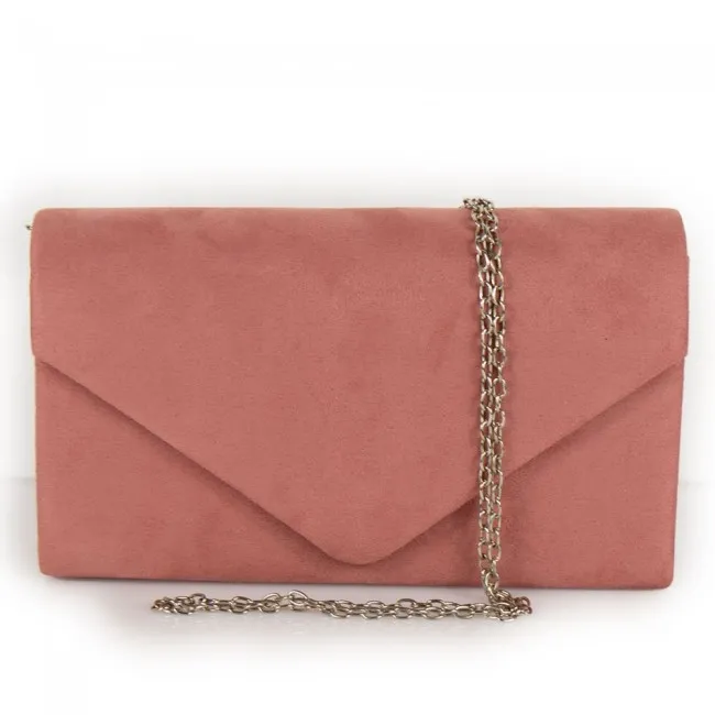 Pochette cerimonia rosa cipria scamosciata elegante