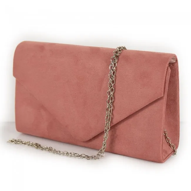 Pochette cerimonia rosa cipria scamosciata elegante