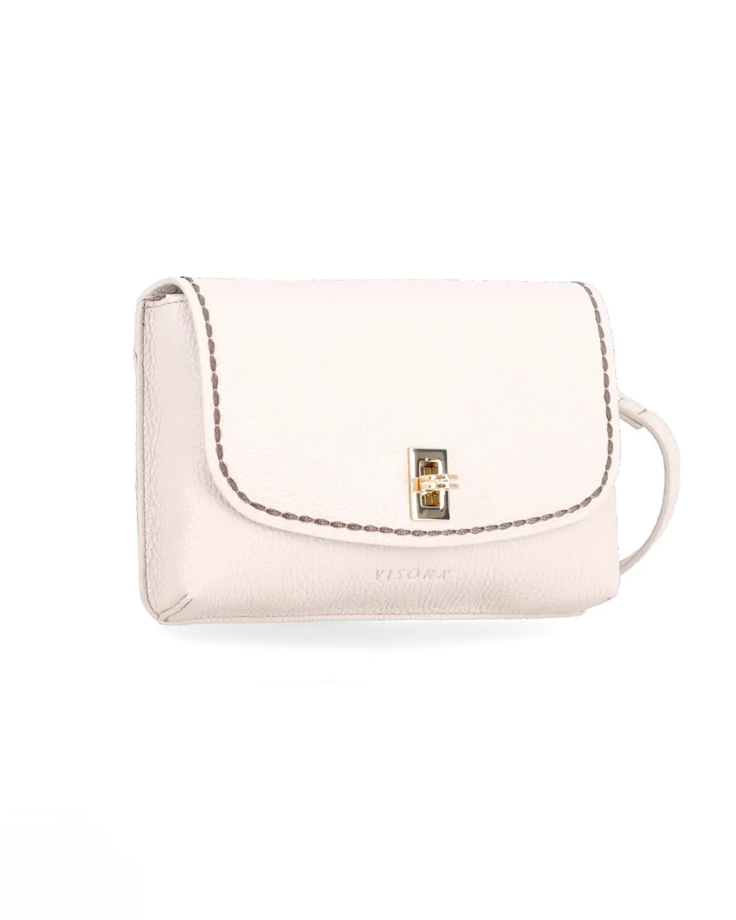 Pochette color avorio in pelle martellata con chiusura a girello e tracolla removibile