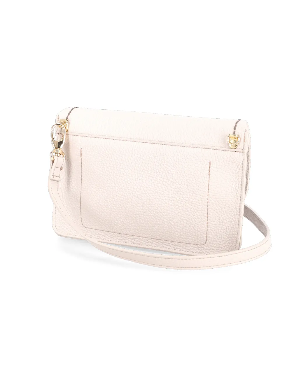 Pochette color avorio in pelle martellata con chiusura a girello e tracolla removibile