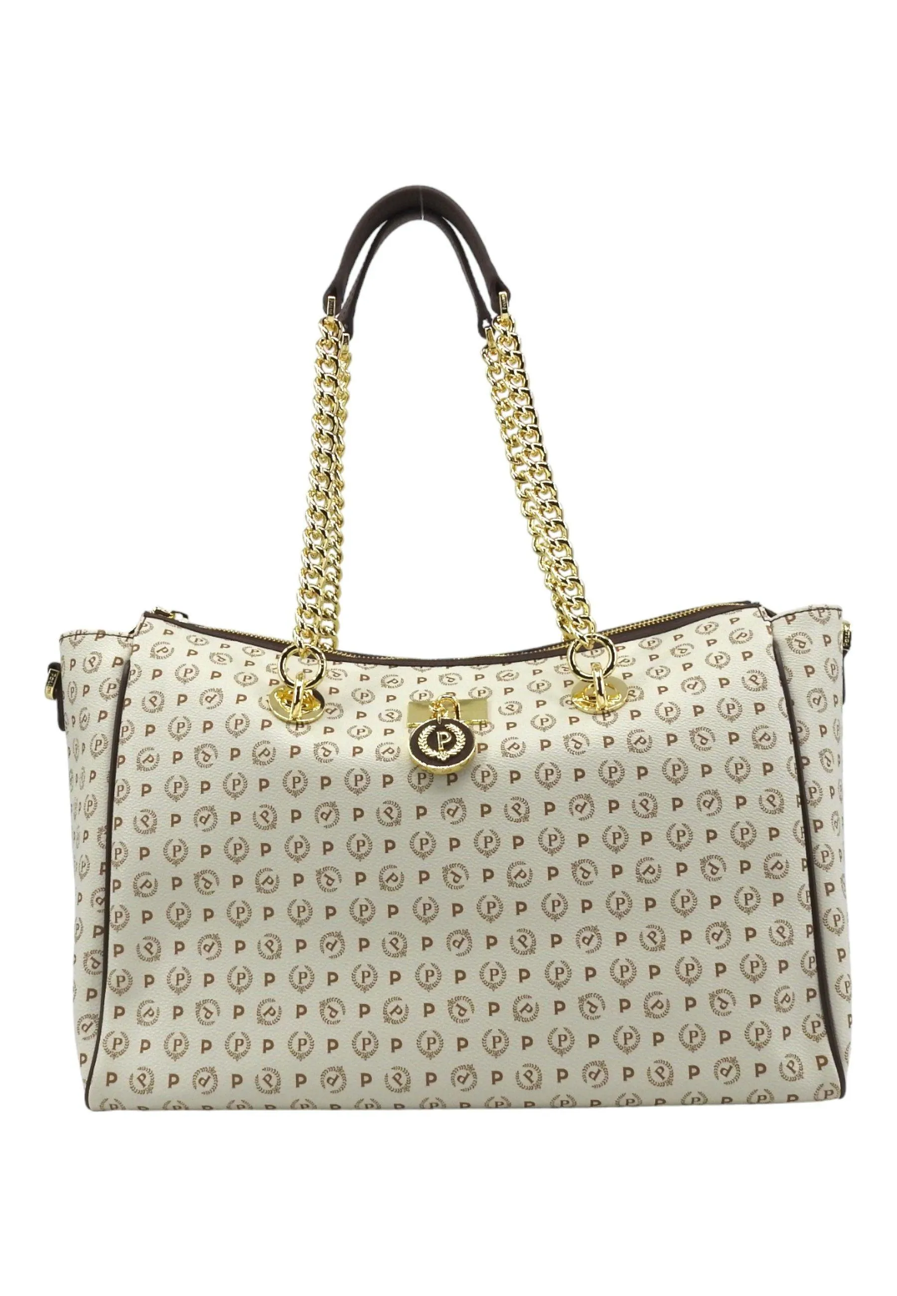 POLLINI Borsa Tote Donna Avorio Marrone TE8518PP0HQ1110C