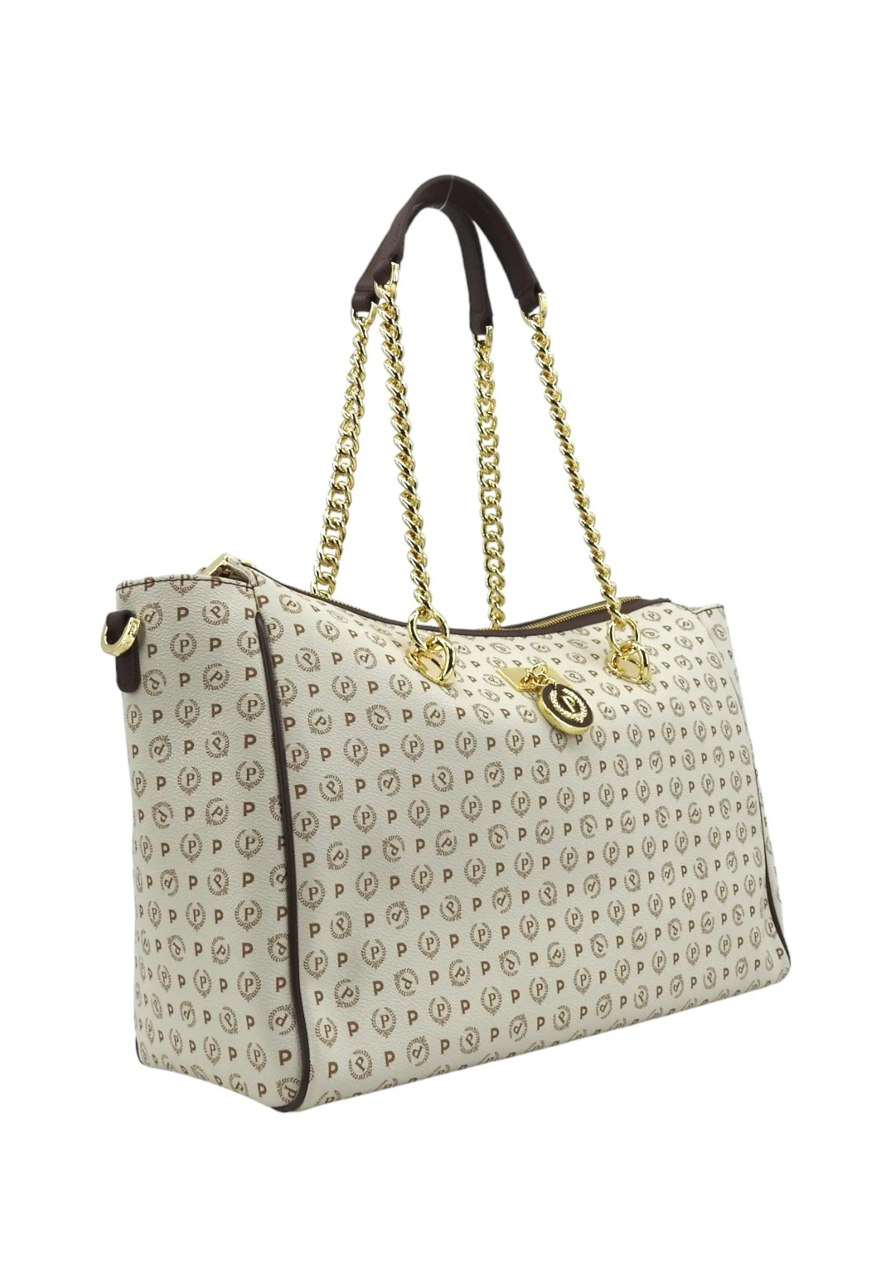 POLLINI Borsa Tote Donna Avorio Marrone TE8518PP0HQ1110C