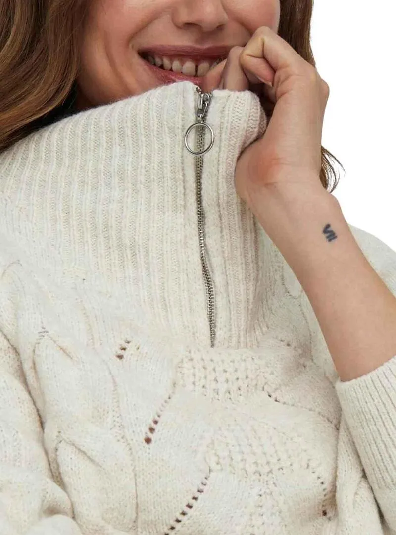 Pullover Only Leise Zip Bianco per Donna