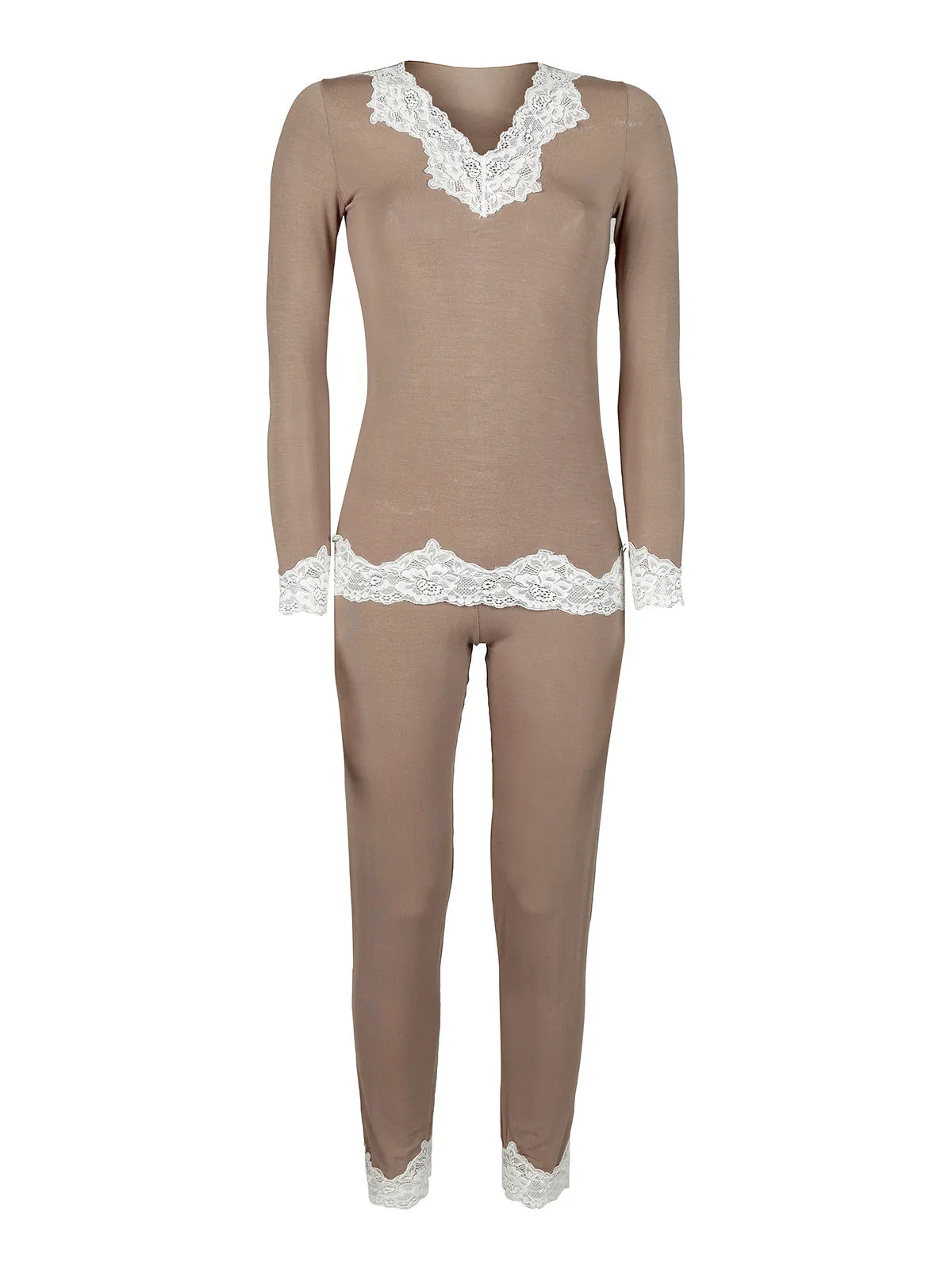 Pura Pyjama femme chasmere mélangé avec dentelle
