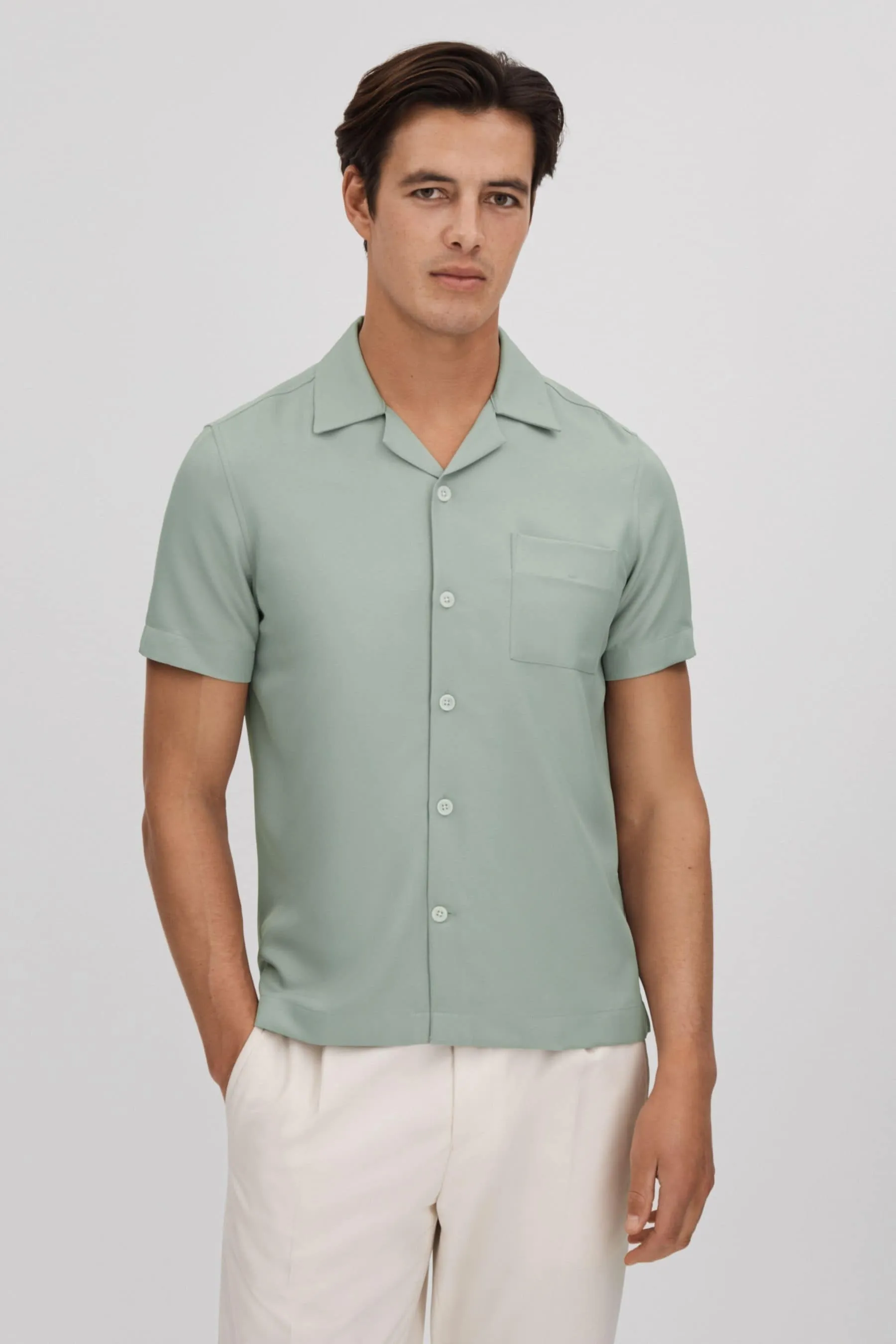Reiss Tokyo Cuban Collar Button Through Shirt    