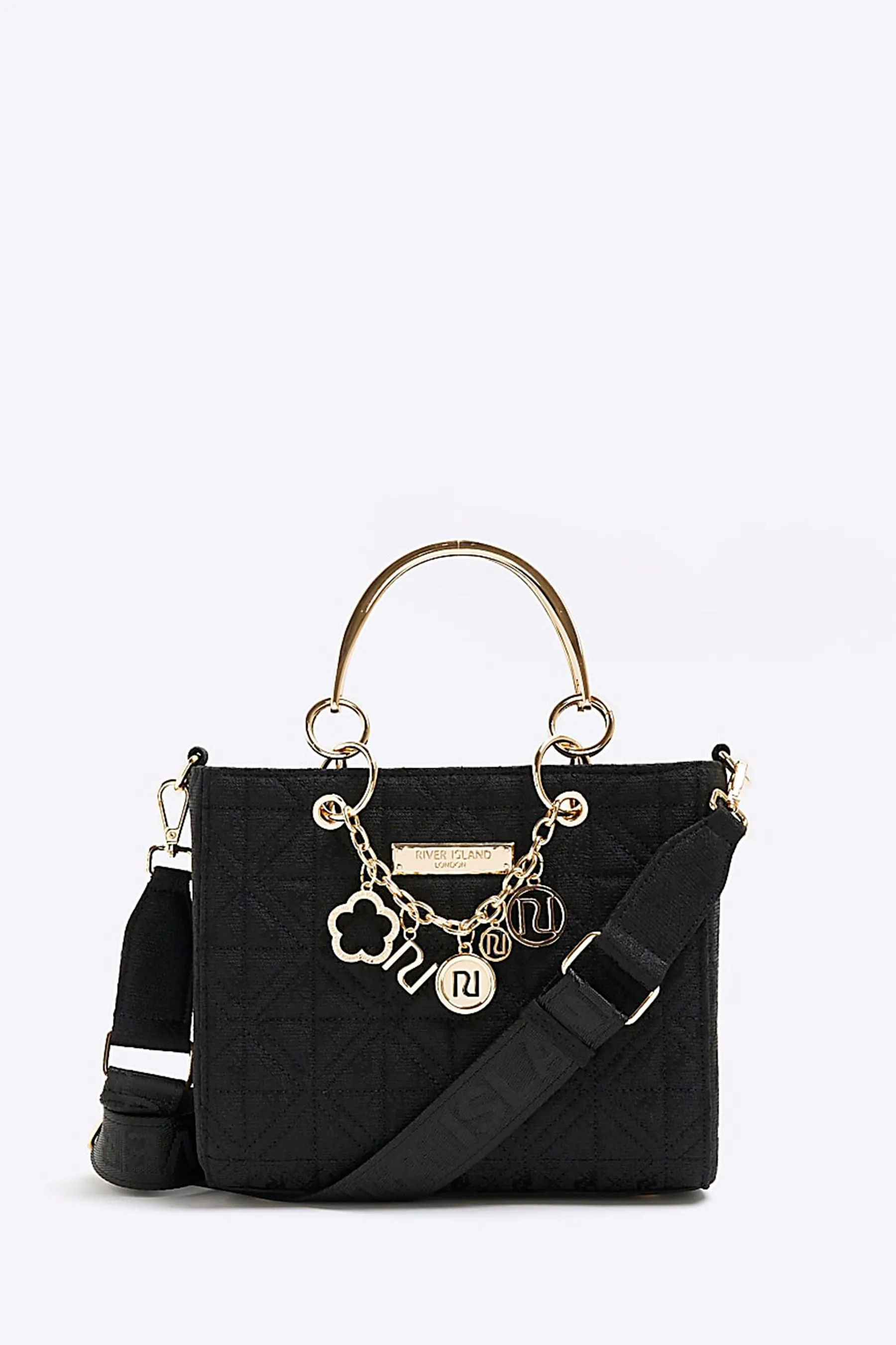 River Island Nero - Borsa tote in jacquard con ciondoli