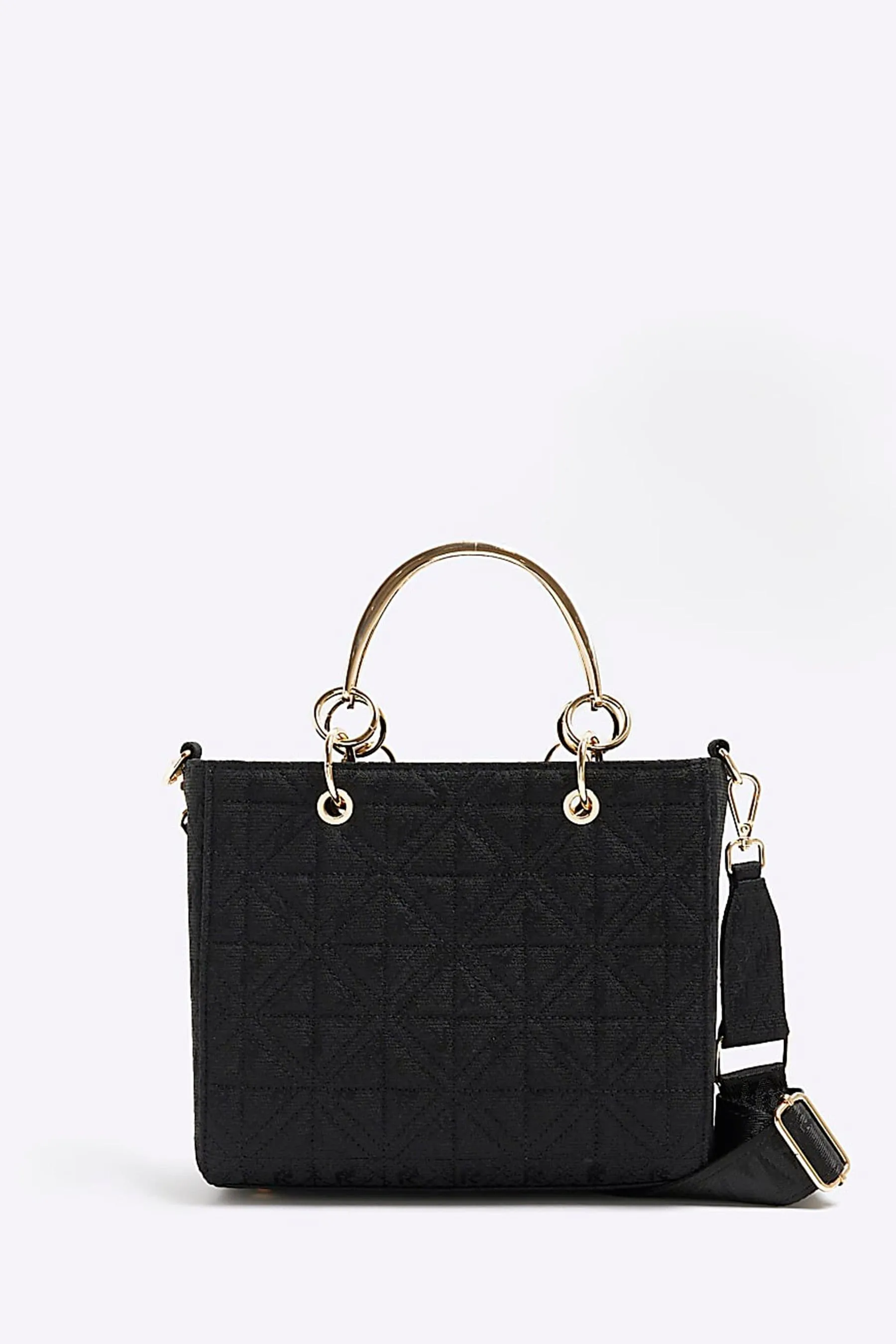 River Island Nero - Borsa tote in jacquard con ciondoli