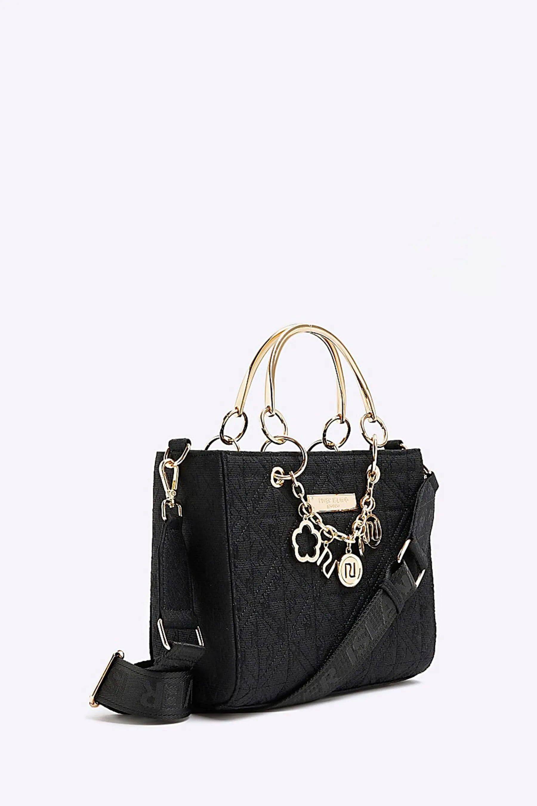 River Island Nero - Borsa tote in jacquard con ciondoli