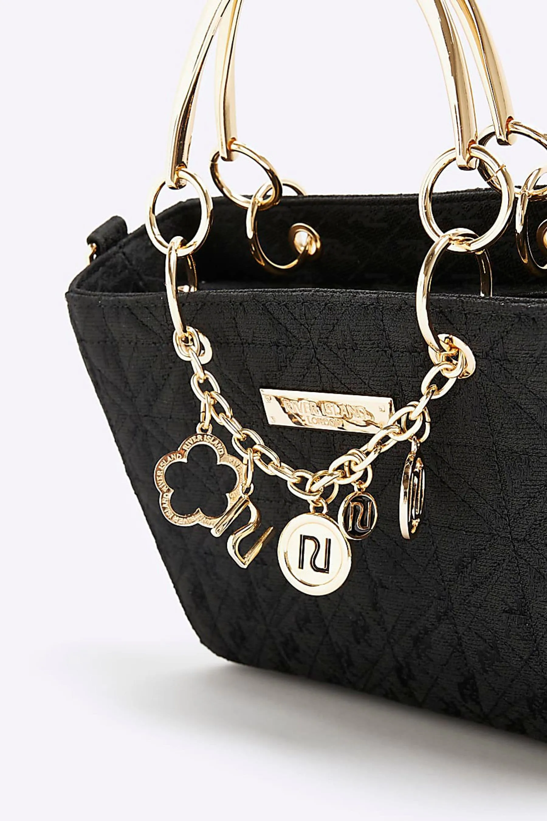 River Island Nero - Borsa tote in jacquard con ciondoli