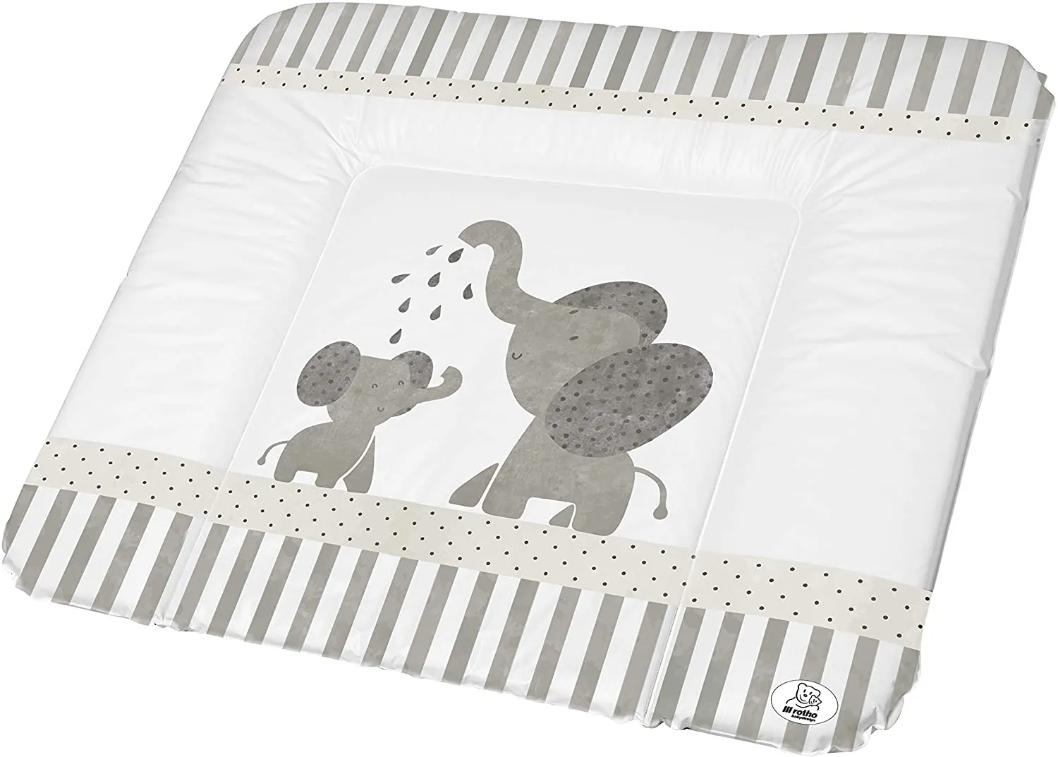 Rotho Babydesign Materassino Fasciatoio, Da 0 mesi, Modern Elephants, Bella Bambina, Bianco/Grigio, 50 x 70 cm, 20099 0001 CG