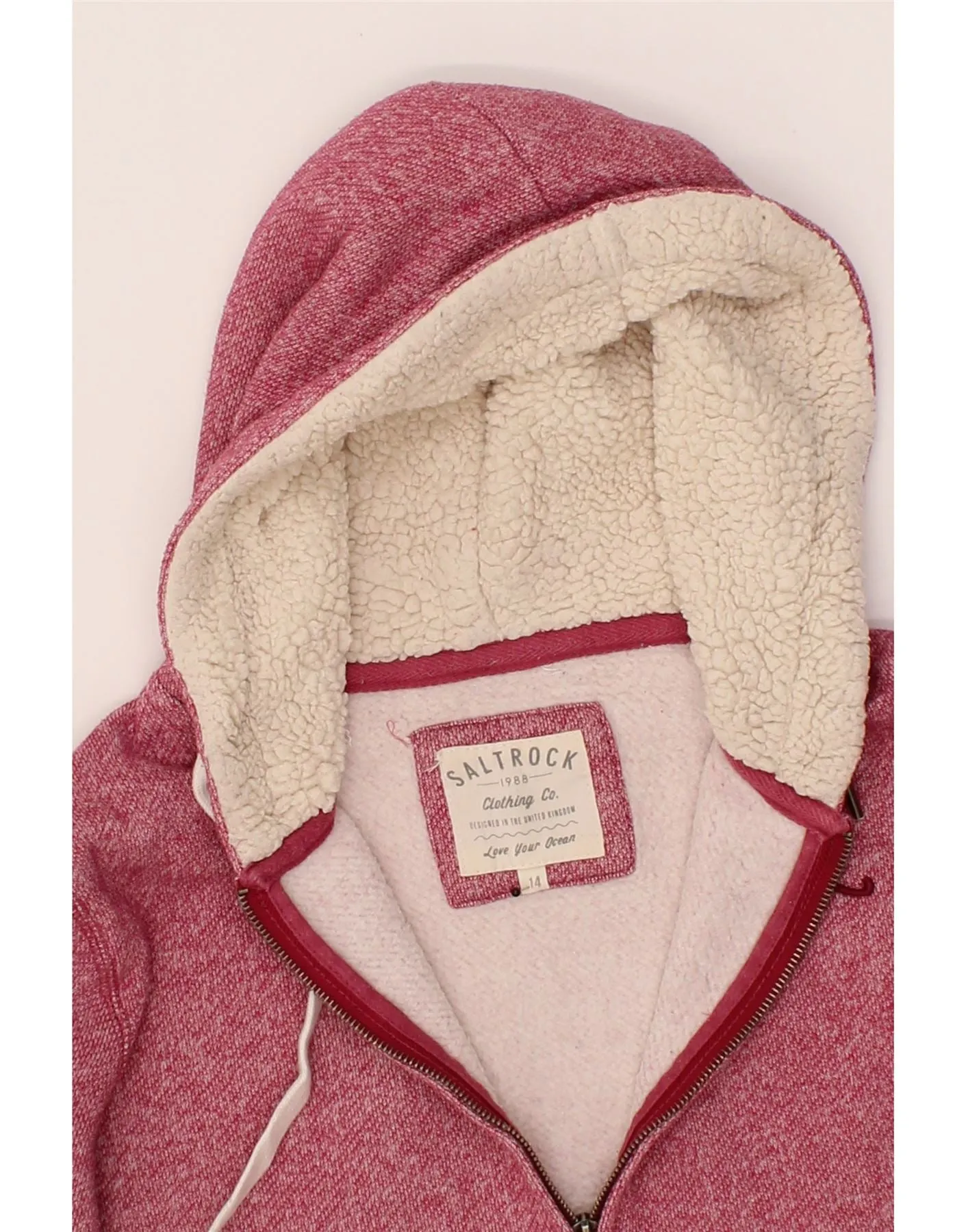 SALTROCK Girls Zip Hoodie Sweater 13-14 Years Burgundy Cotton