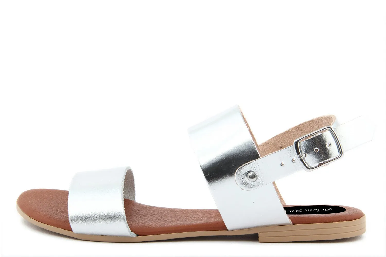 Sandali Flat Made in Italy in pelle colore Argentato