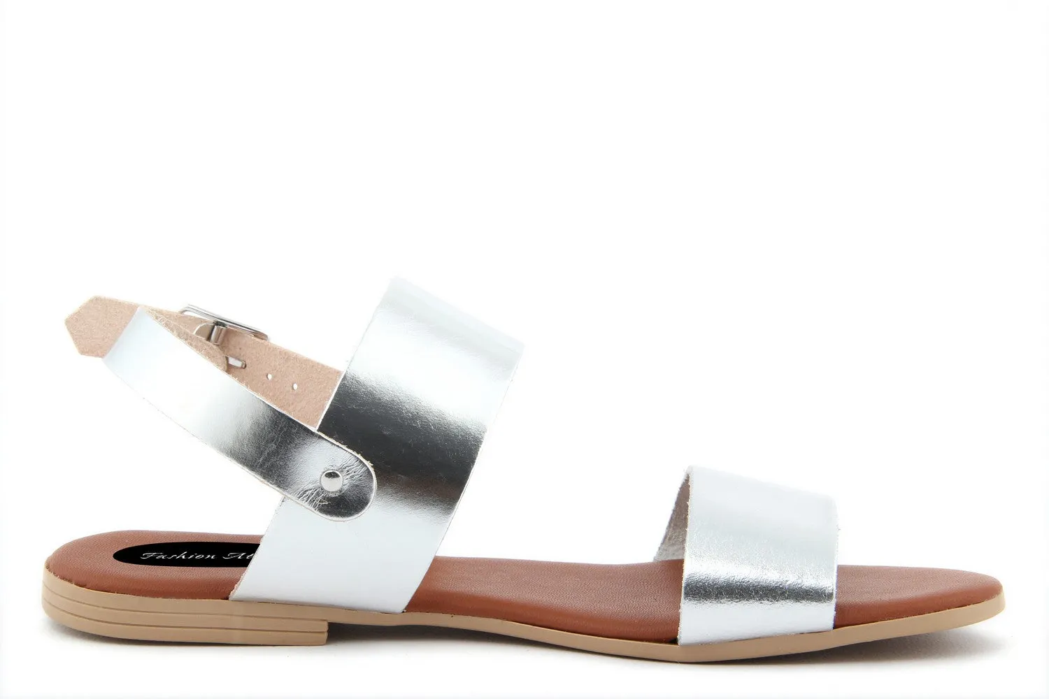 Sandali Flat Made in Italy in pelle colore Argentato