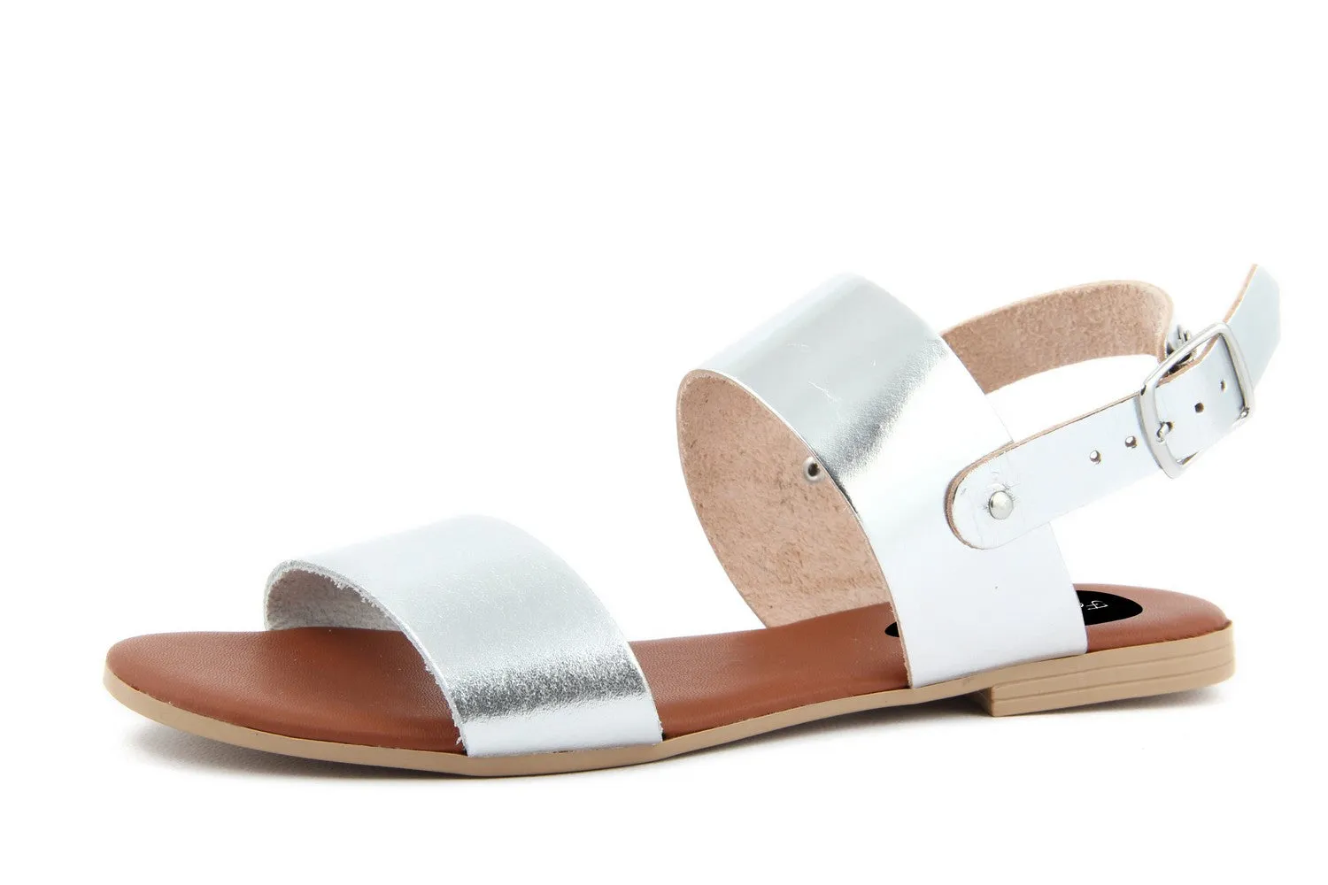 Sandali Flat Made in Italy in pelle colore Argentato