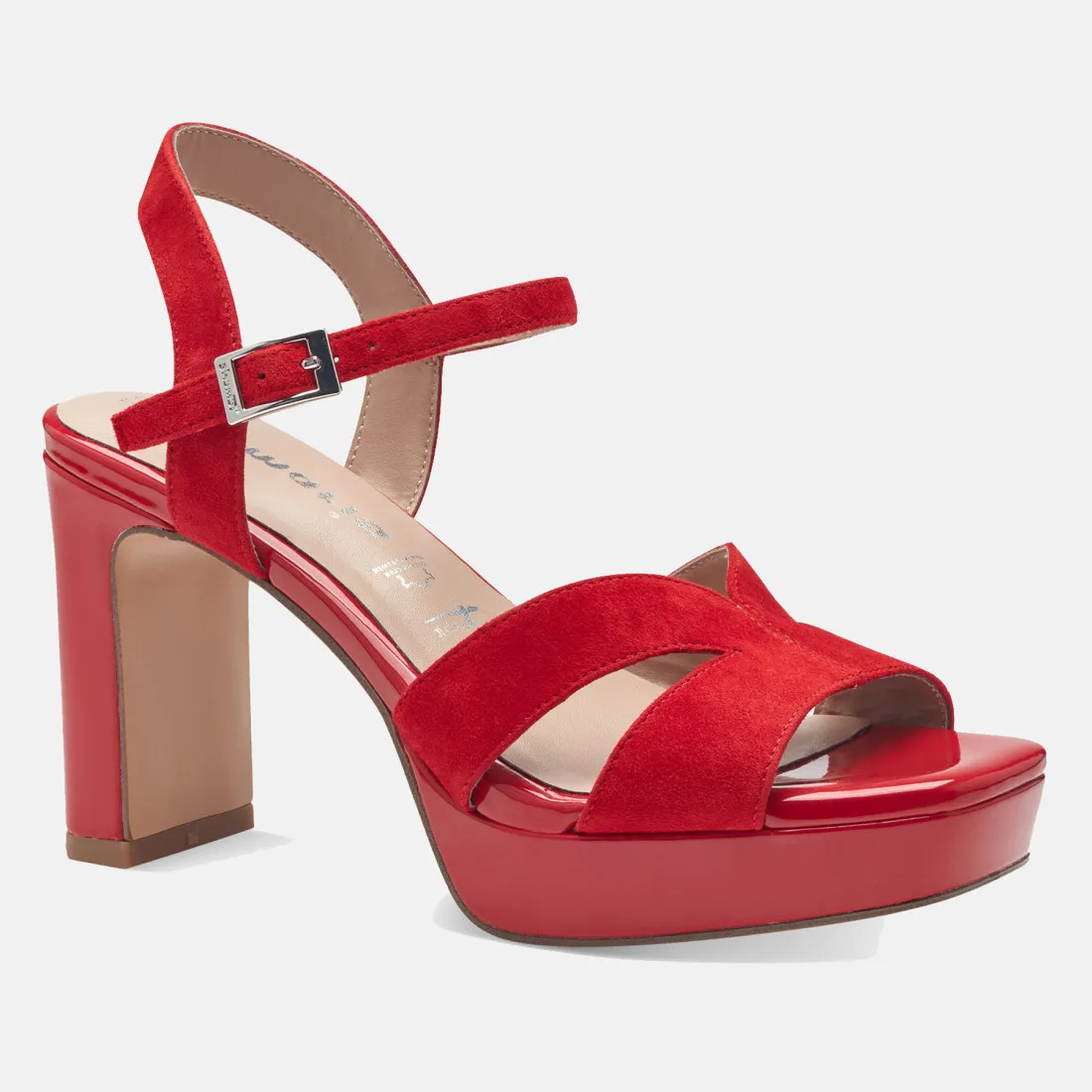 Sandalo platform Tamaris rosso in camoscio e vernice con tacco alto