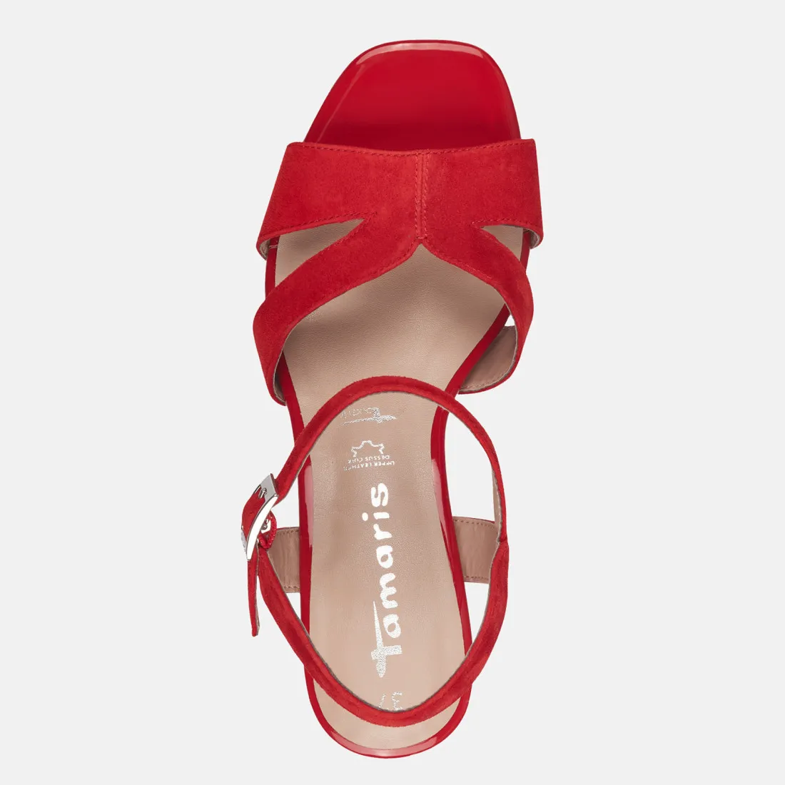 Sandalo platform Tamaris rosso in camoscio e vernice con tacco alto