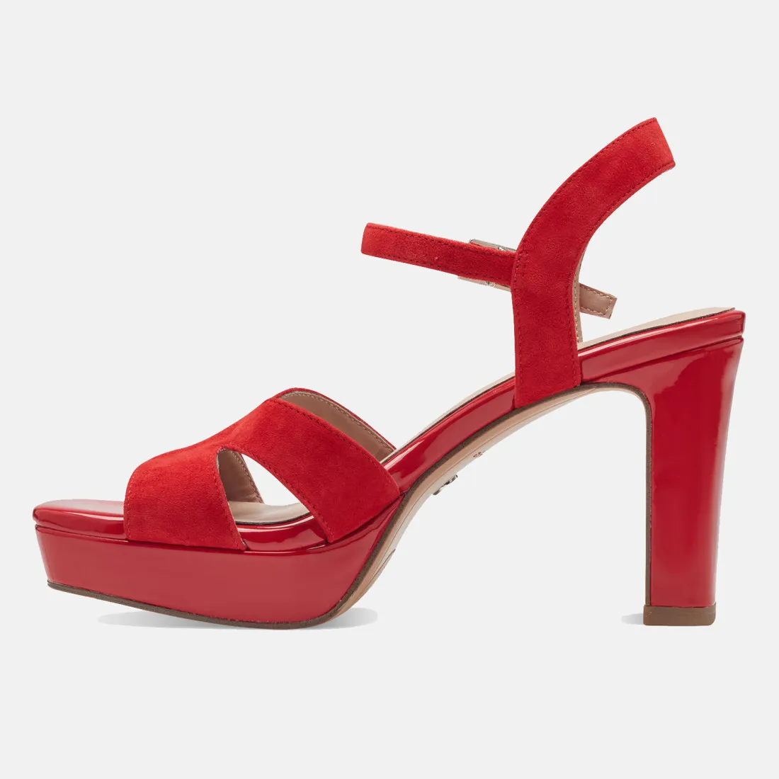 Sandalo platform Tamaris rosso in camoscio e vernice con tacco alto