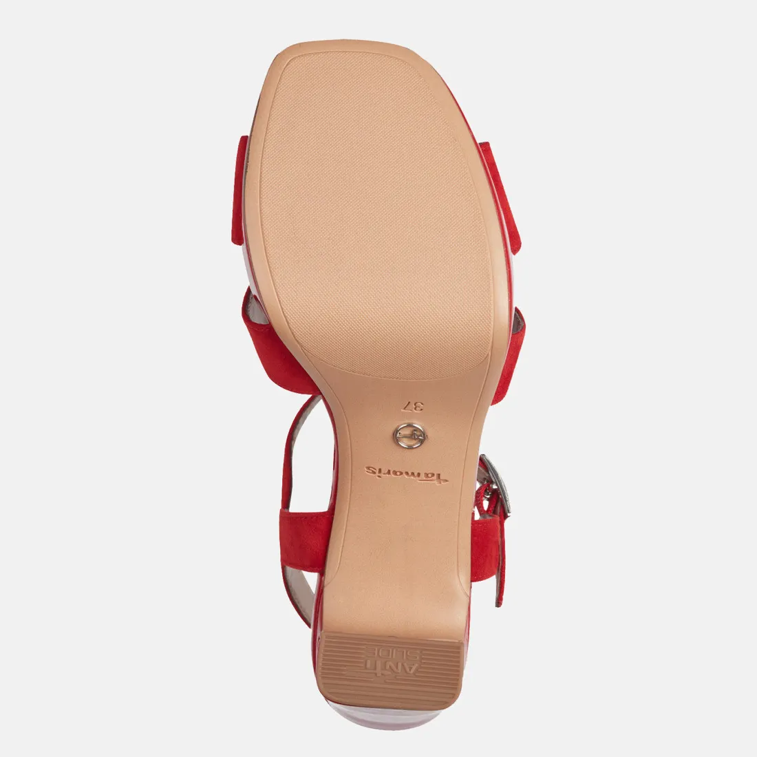 Sandalo platform Tamaris rosso in camoscio e vernice con tacco alto
