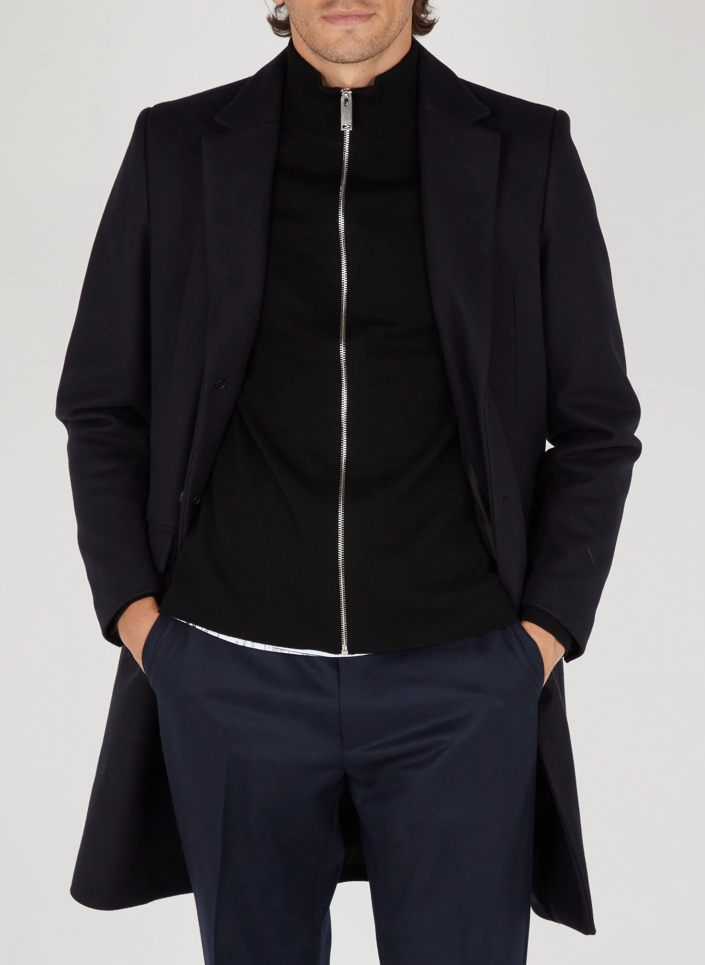  SANDRO   Cappotto con revers regular fit in misto lana | Blu