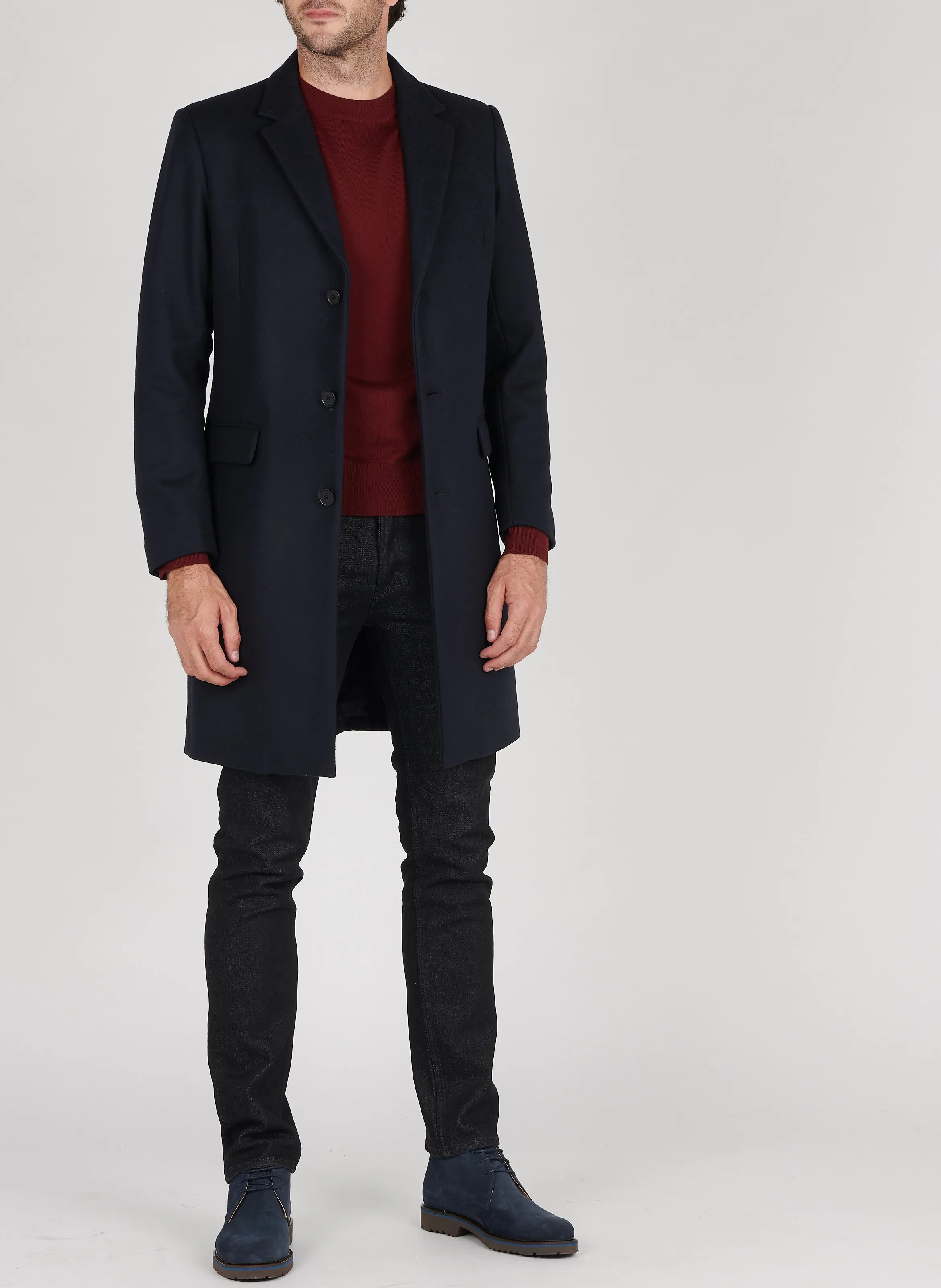  SANDRO   Cappotto con revers regular fit in misto lana | Blu