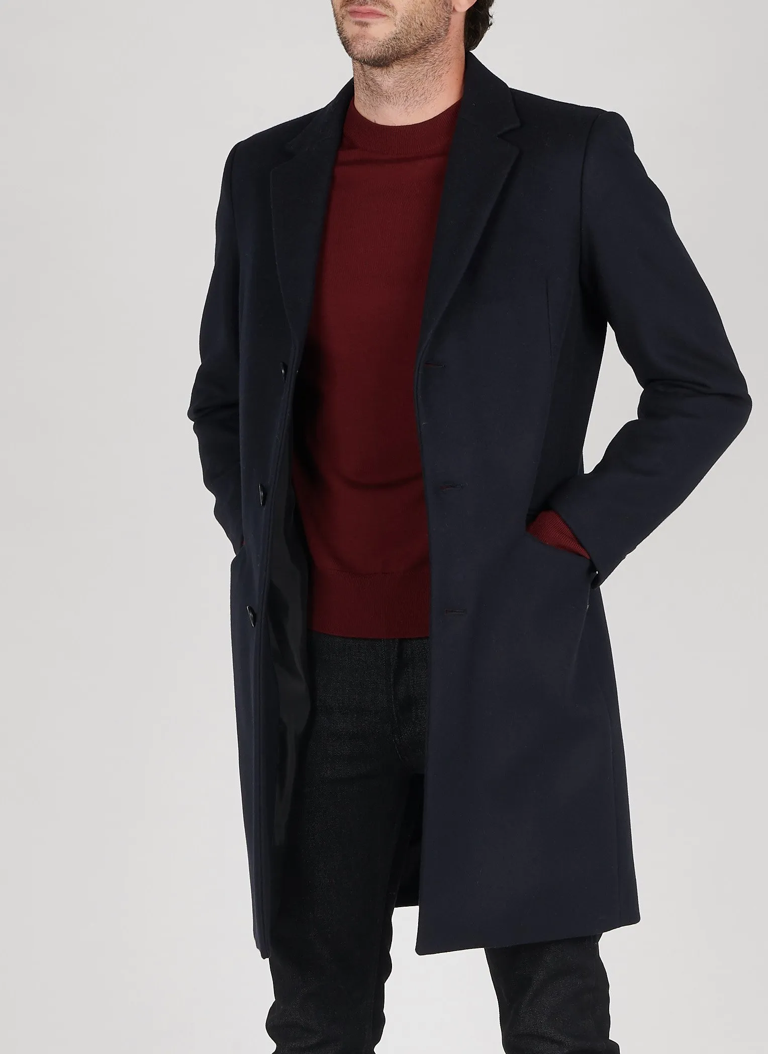  SANDRO   Cappotto con revers regular fit in misto lana | Blu