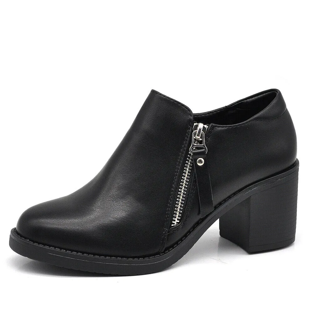 Scarpe Da Donna Con Tacco Medio Zip Cerniera 9421
